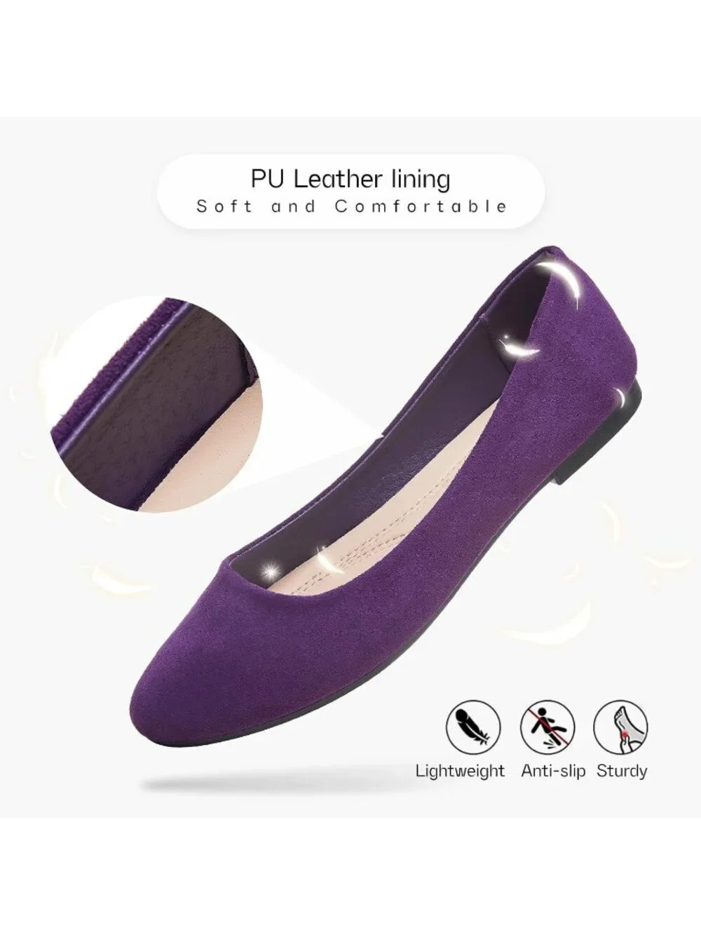 Women's Purple Suede Round Toe Soft Flexible & Foldable Comfortable Ballet Flats